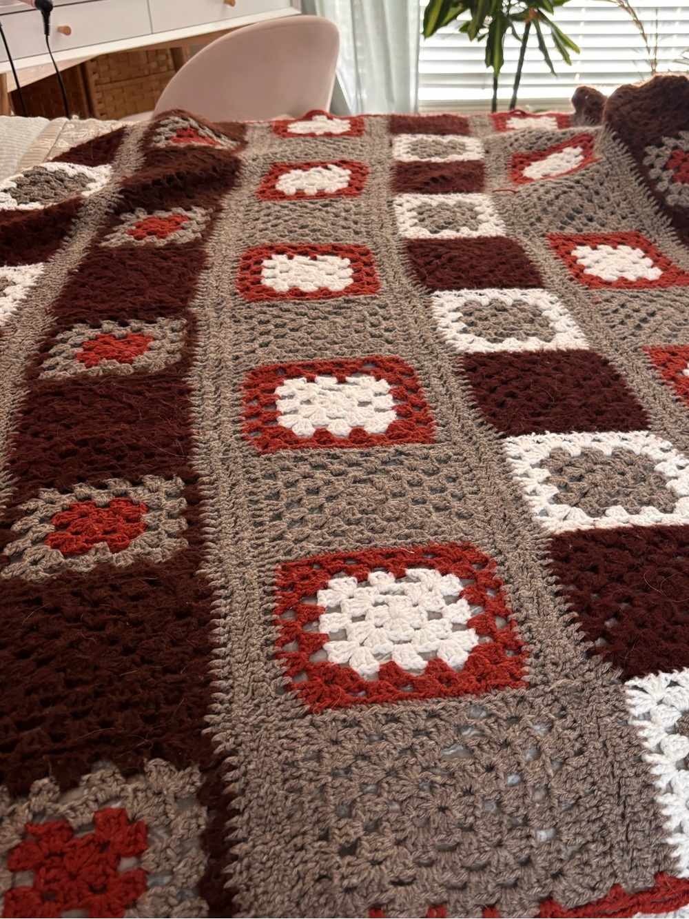 Hand Crocheted Granny Square Afghan Bedcover Throw Granny-core Cottage-core